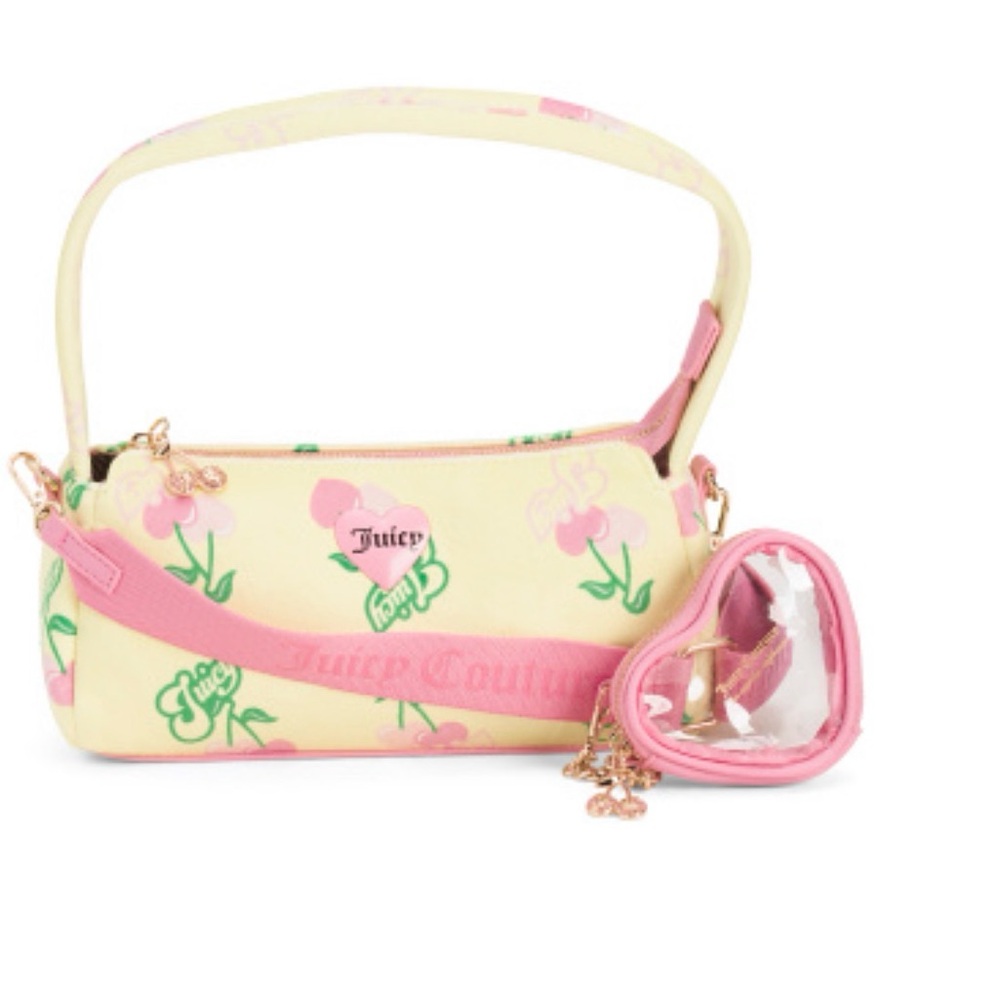 Juicy Couture Cream & Pink Floral Kids Shoulder Bag with Heart Coin Pouch